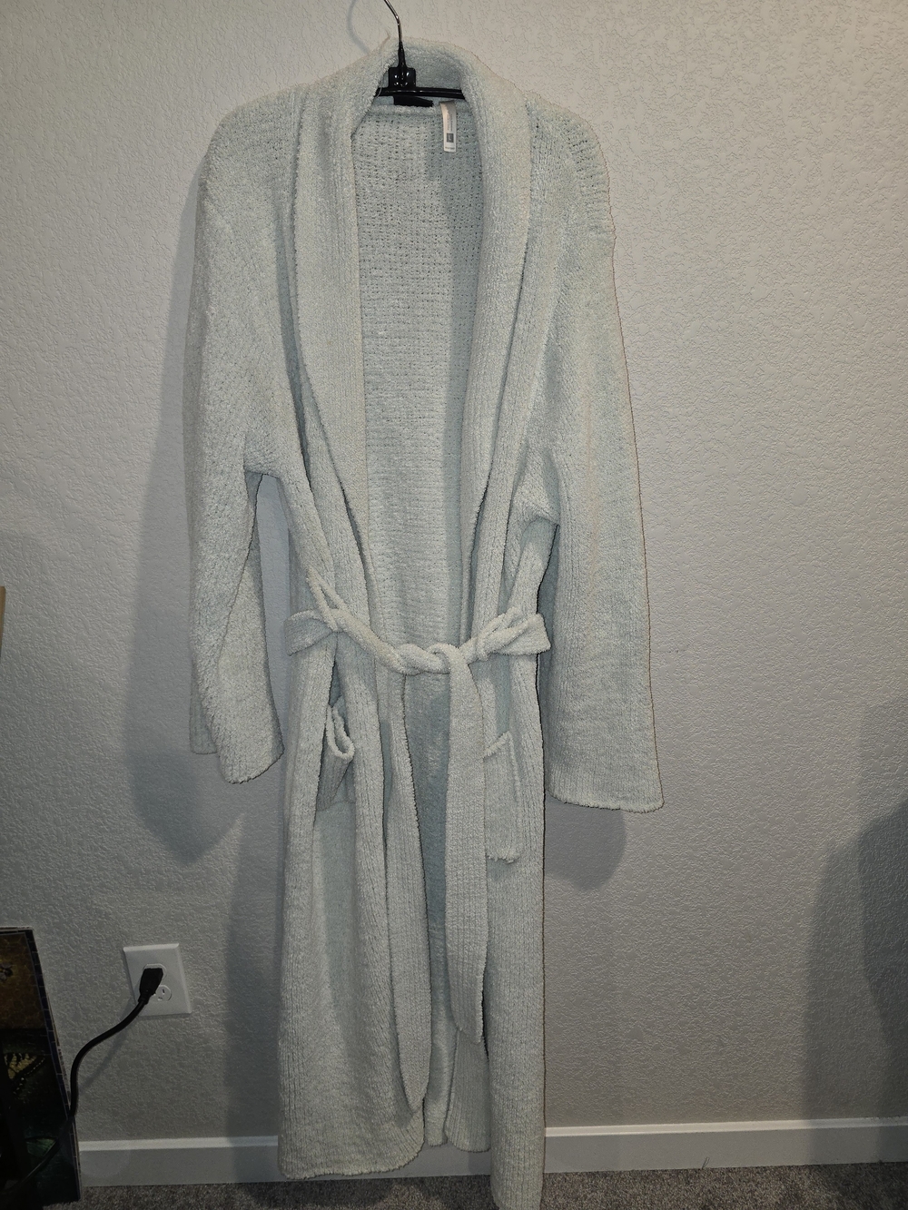Steve Light Mint Green Plush Bouclé Knit Long Bathrobe - Size Large